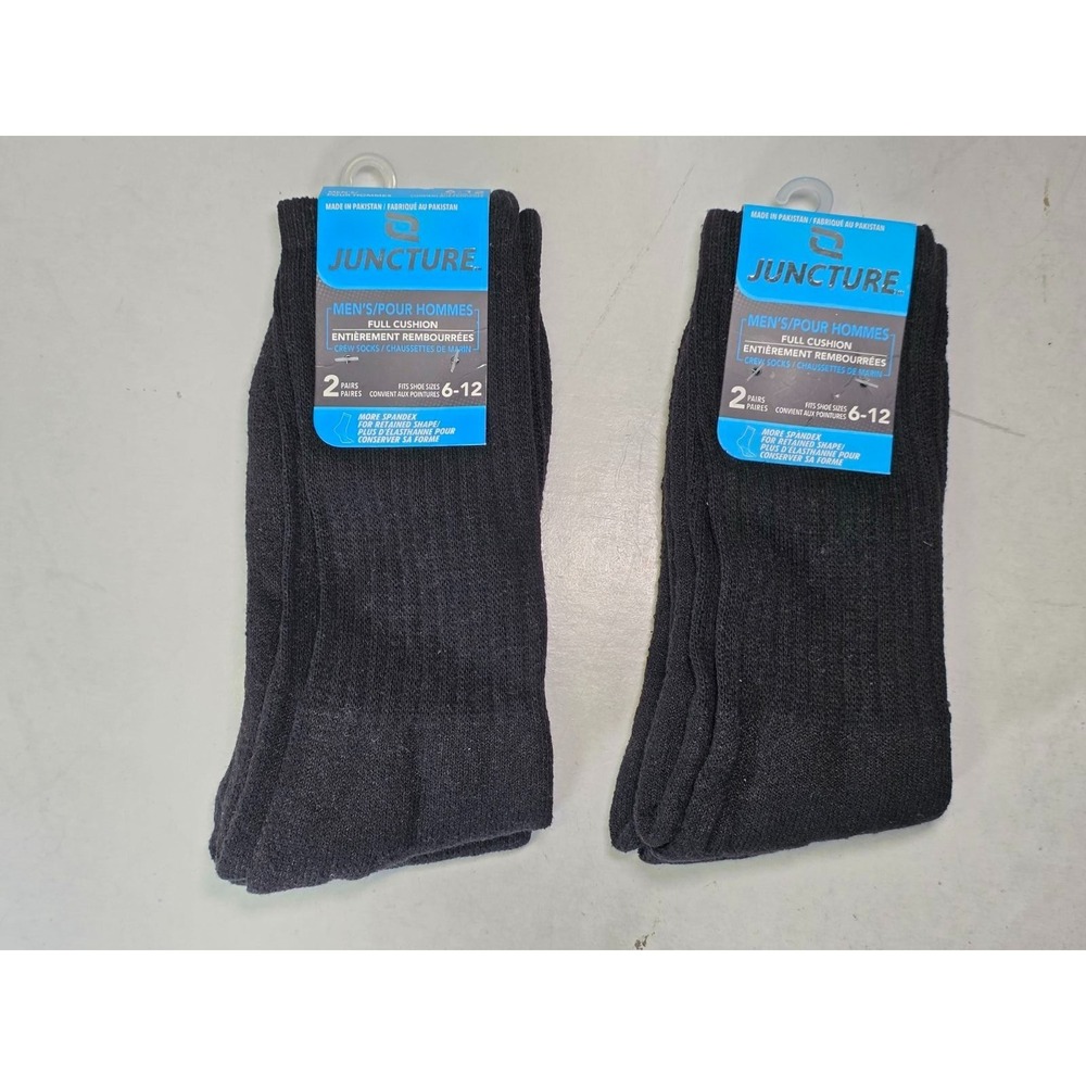 Juncture Men's Socks Size 6-12 Black Full Cushion 2 Pair Pack Crew Sock Set of 2